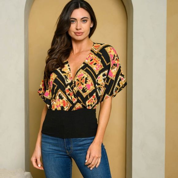 Lux Chain Design Surplice Top - Picture 1 of 6